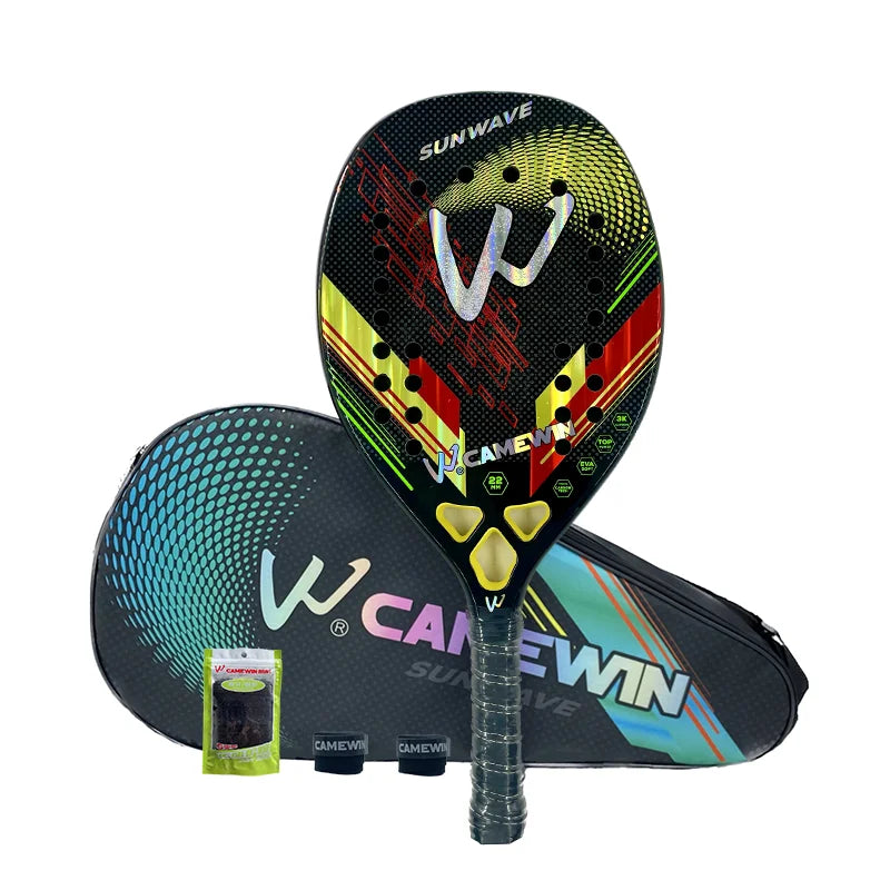 3K Camewin Beach Tennis Racket for Adult Professional Training Competition Full Carbon Fiber Rough Surface Paddle With Bag Cover