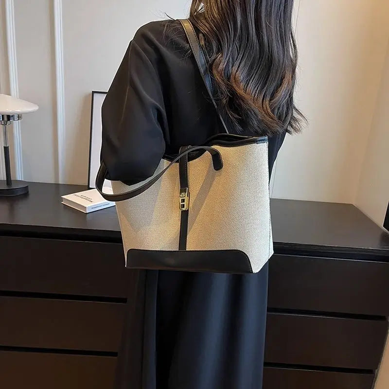 Large Capacity Bag Women's New Trendy Summer Fashion Shoulder Bag Work Commuter Handbags Canvas Versatile Beautiful Tote Bag