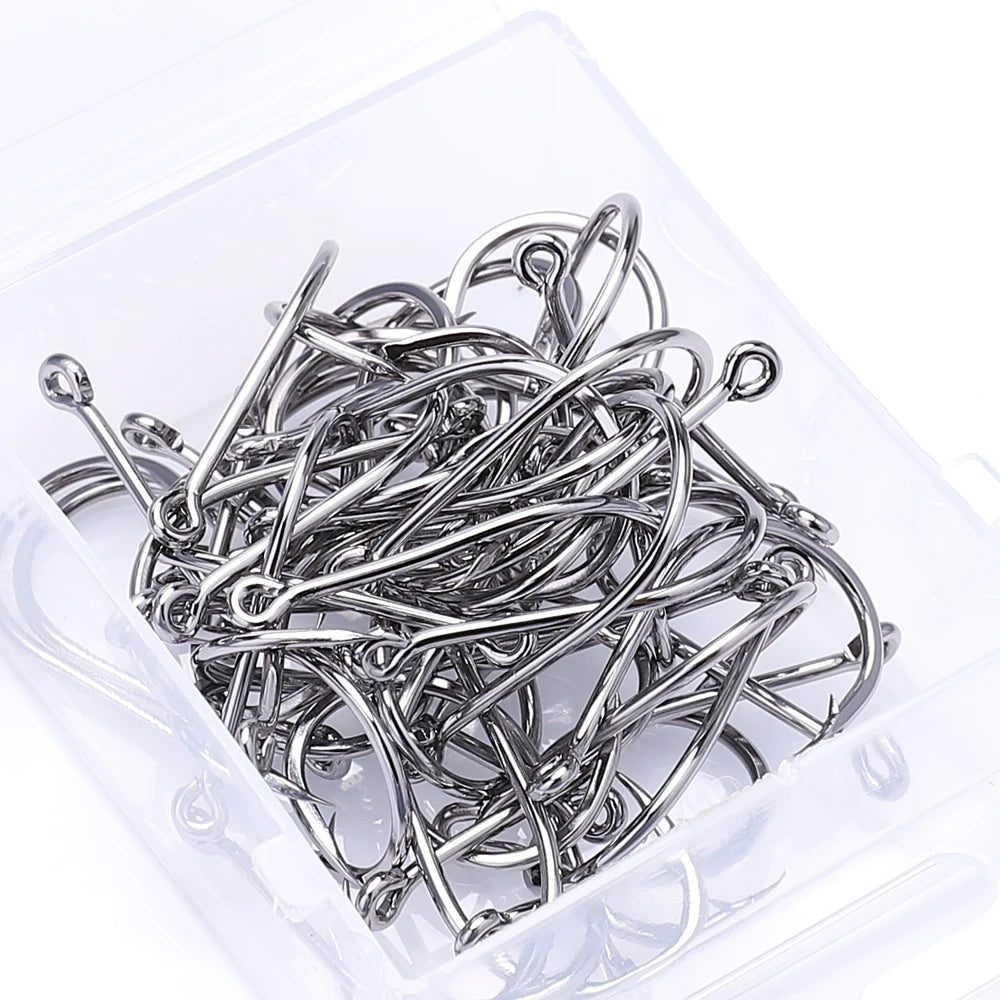 FTK CHINU Fishhook with ring barbed 1/0#-5/0#50PCS 1#-7#100PCS Rock Fishing Sea Fishing Hook black high carbon steel fishhook