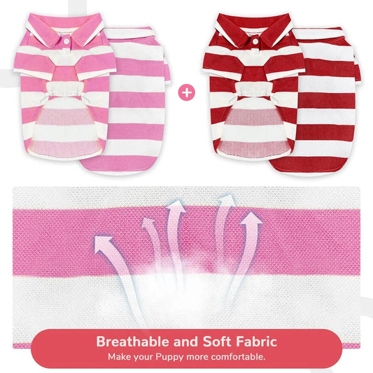 Stripe Dog Shirt Breathable Polo Shirts Summer Dog Clothes for Small Medium Dogs Cat Girl Boy Puppy Chihuahua Yorkie Pet Apparel