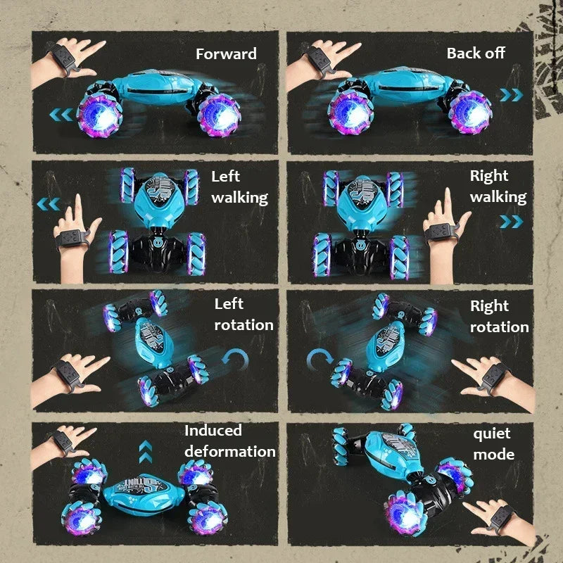 4WD Stunt Drift Car LED Electric Cars 2.4G Gesture Induction Deformation Twist Remote Controlled Car Electronic Kids Toys Gifts