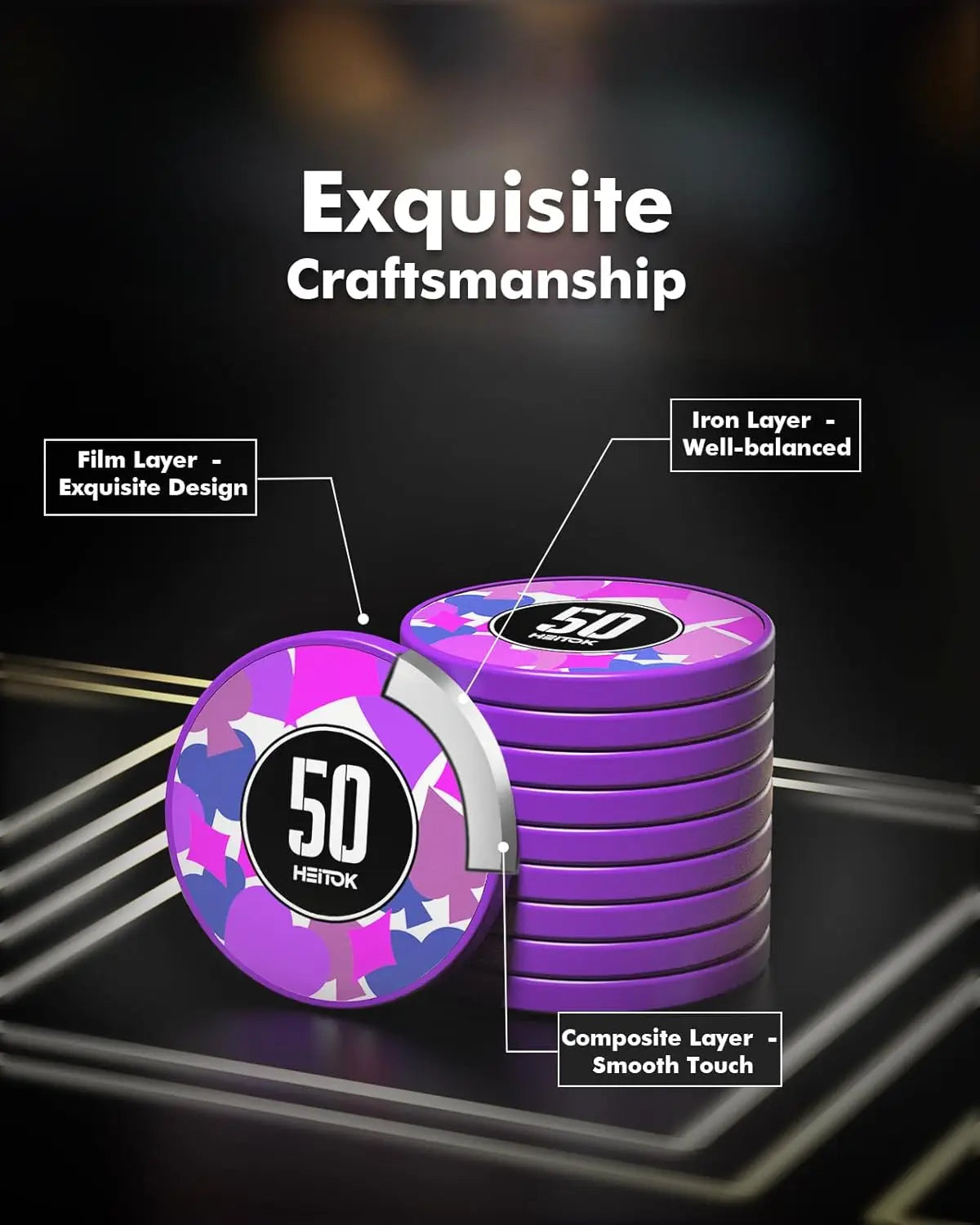 Poker Chips with Denominations, 100-pcs 11.5g Weighted Numbered Casino Chips Set, Texas Hold'em, Blackjack