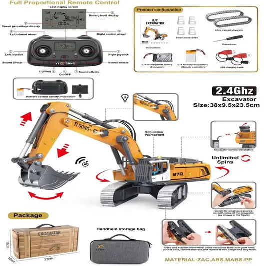 YIGONG Excavator RC 2025 1:50 Scale Remote Control Engineering Vehicle Toy Model with Foot Track Pusher Feature for Kids Gift
