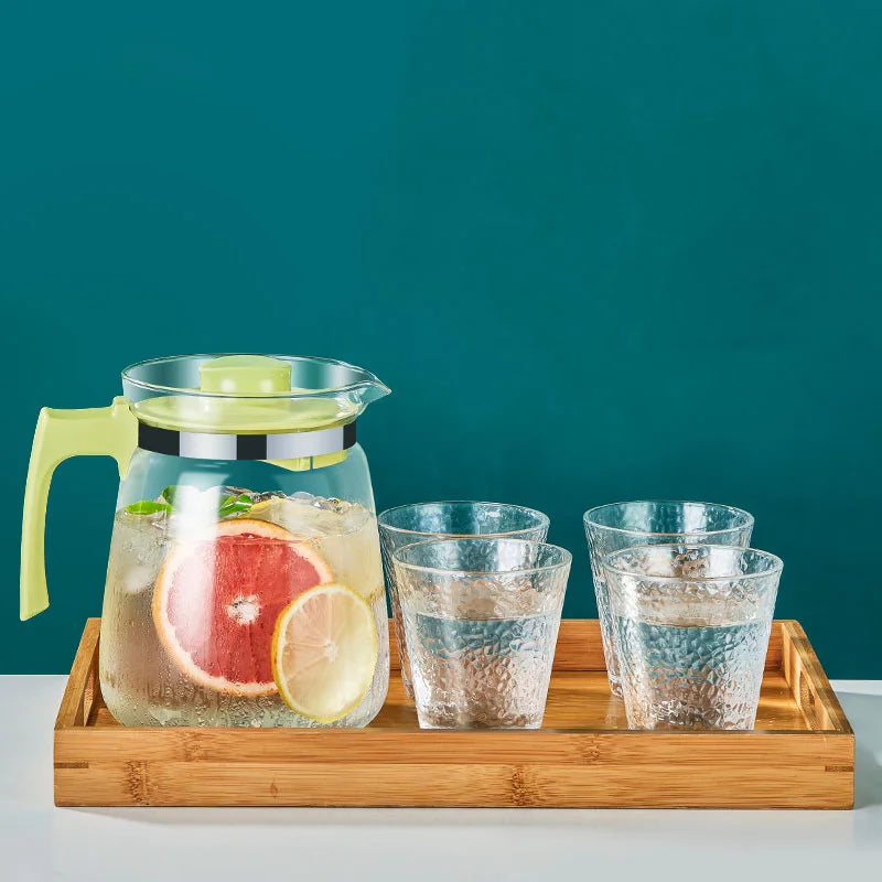 Lilac 1500ml Home And Kitchen Transparent Glass Water Jug Portable Coffee Pot With Handle Cold Water Kettle Teaware