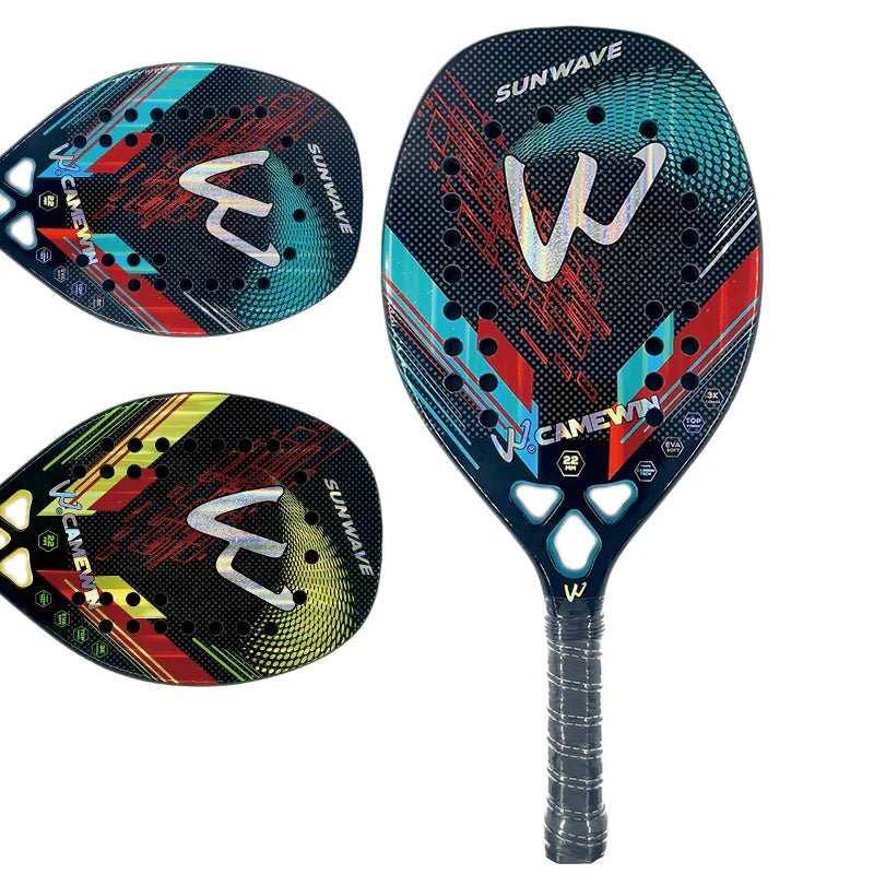 3K Camewin Beach Tennis Racket for Adult Professional Training Competition Full Carbon Fiber Rough Surface Paddle With Bag Cover