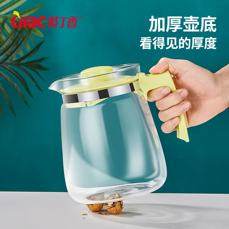 Lilac 1500ml Home And Kitchen Transparent Glass Water Jug Portable Coffee Pot With Handle Cold Water Kettle Teaware