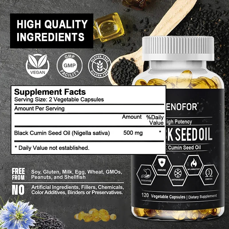 Black Cumin Seed Oil - Organic Black Cumin Seed Oil, with antioxidant and anti-inflammatory properties, digestive health