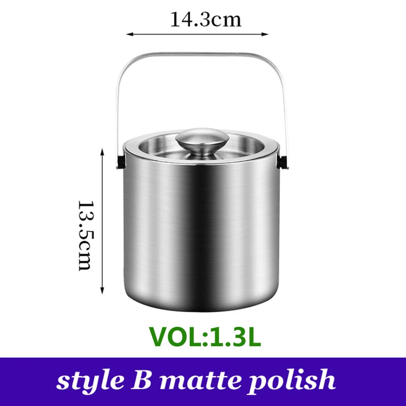 Portable Double-Walled 1.3L Ice Bucket Stainless Steel 18/8 Outdoor Ice Container Wine/Drinking/Beer Cooler Ice Tong For Party