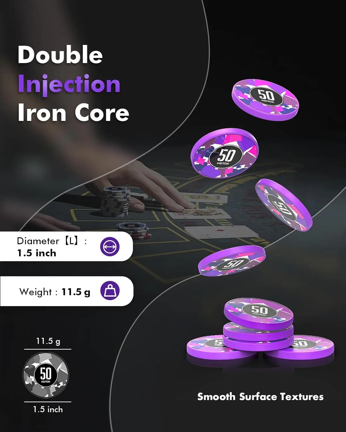 Poker Chips with Denominations, 100-pcs 11.5g Weighted Numbered Casino Chips Set, Texas Hold'em, Blackjack