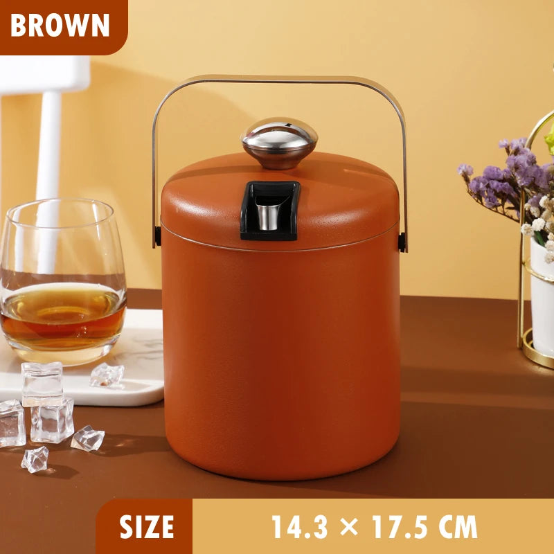 Portable Double-Walled 1.3L Ice Bucket Stainless Steel 18/8 Outdoor Ice Container Wine/Drinking/Beer Cooler Ice Tong For Party