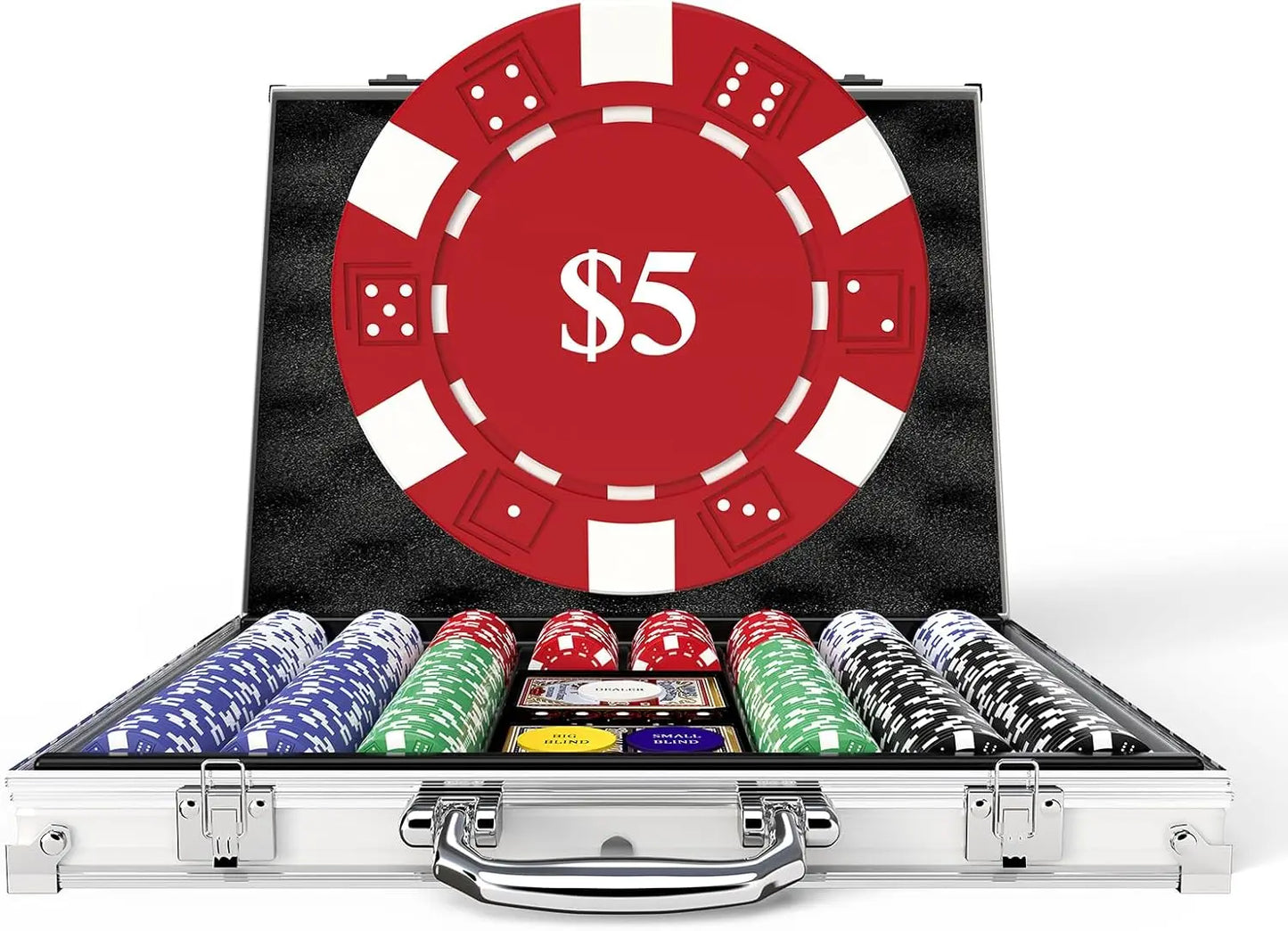 HEITOK 300pcs 11.5g Premium Casino Poker Chips Set with Denominations from $1 to $500 in Aluminum Case for Blackjack and Casino
