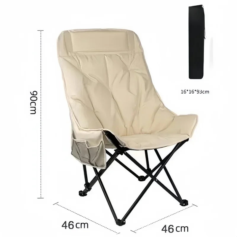 Outdoor Full Sponge Filled Fishing Chair Portable Folding Balcony Recliner Beach Chair With Carry Bag And Side Pocket