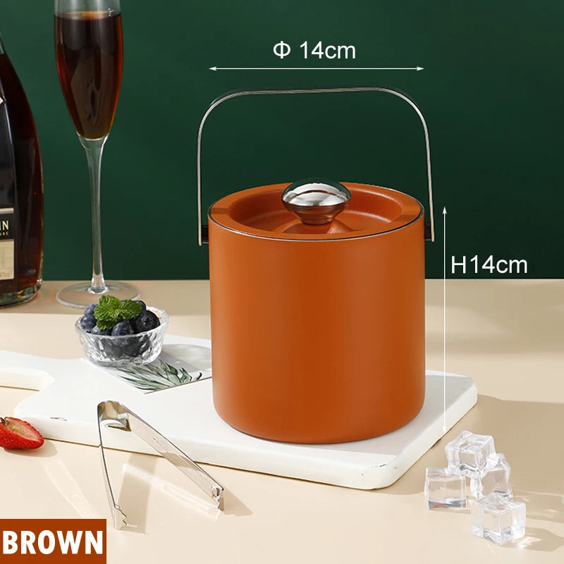 Portable Double-Walled 1.3L Ice Bucket Stainless Steel 18/8 Outdoor Ice Container Wine/Drinking/Beer Cooler Ice Tong For Party