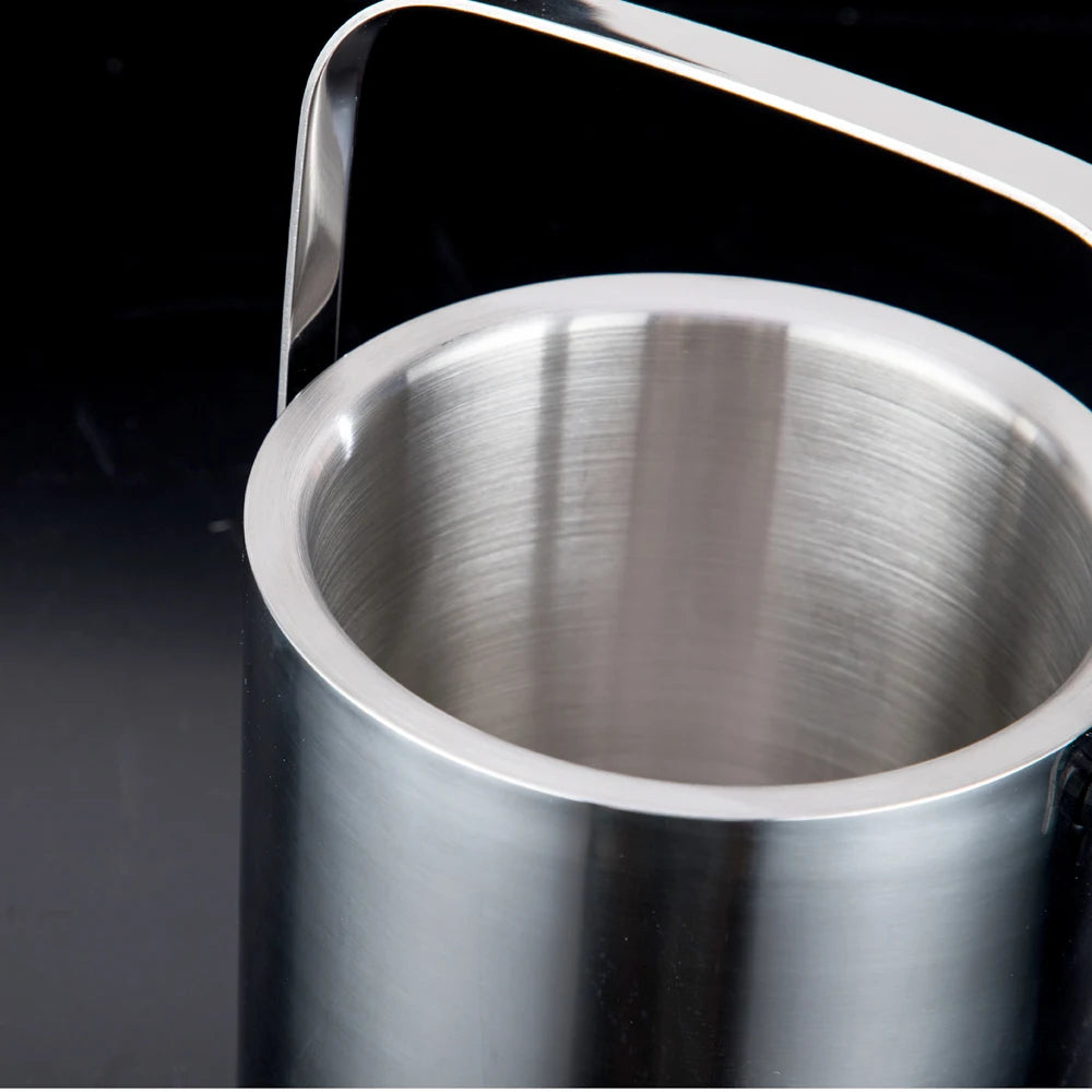 Portable Double-Walled 1.3L Ice Bucket Stainless Steel 18/8 Outdoor Ice Container Wine/Drinking/Beer Cooler Ice Tong For Party