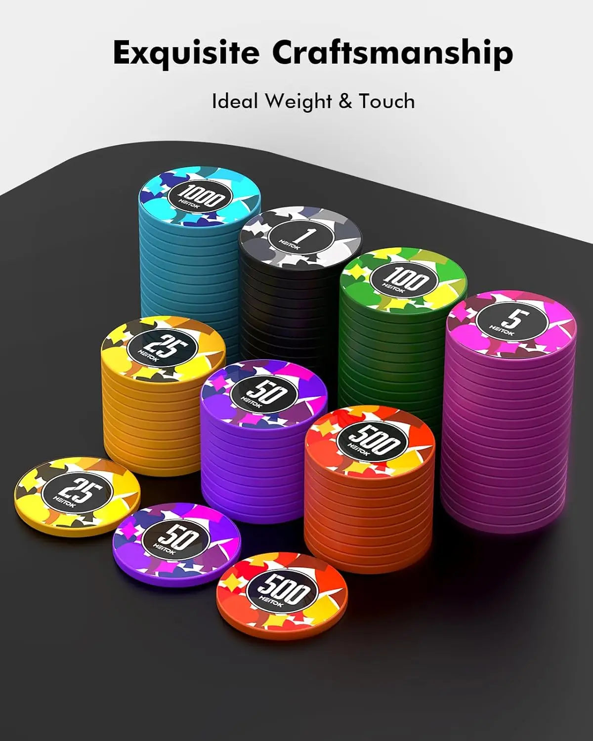 Poker Chips with Denominations, 100-pcs 11.5g Weighted Numbered Casino Chips Set, Texas Hold'em, Blackjack