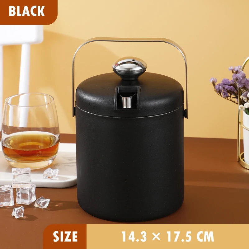 Portable Double-Walled 1.3L Ice Bucket Stainless Steel 18/8 Outdoor Ice Container Wine/Drinking/Beer Cooler Ice Tong For Party