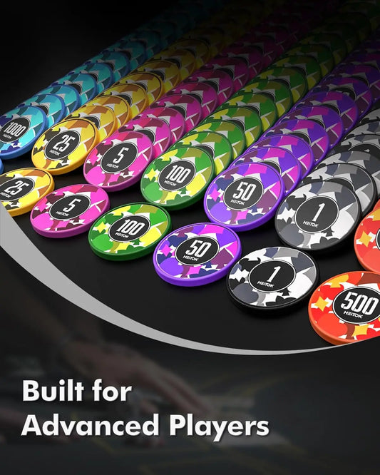 Poker Chips with Denominations, 100-pcs 11.5g Weighted Numbered Casino Chips Set, Texas Hold'em, Blackjack