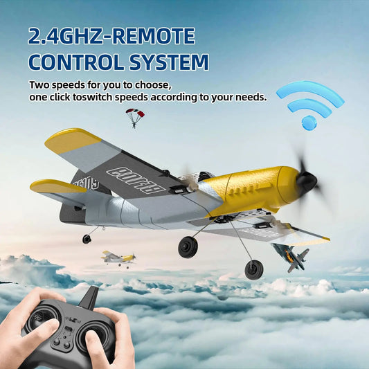 DEERC RC Plane BF-109, 3 Channel, 2.4GHz, 6-axis Gyro, RTF Glider, 2 Batteries, Easy Fly for Adults, Kids, Beginners