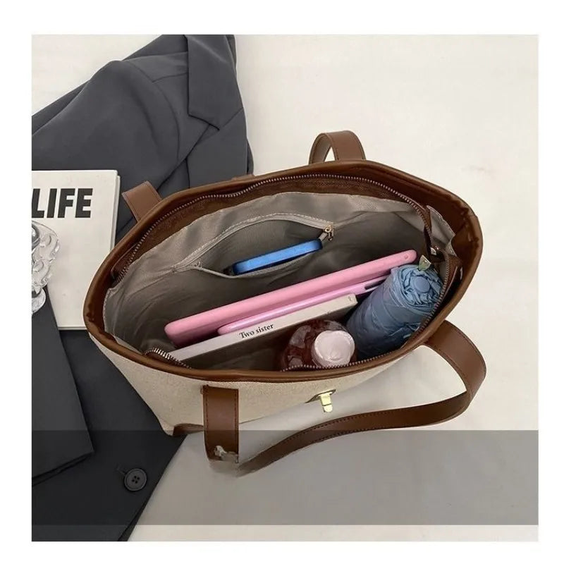 Large Capacity Bag Women's New Trendy Summer Fashion Shoulder Bag Work Commuter Handbags Canvas Versatile Beautiful Tote Bag