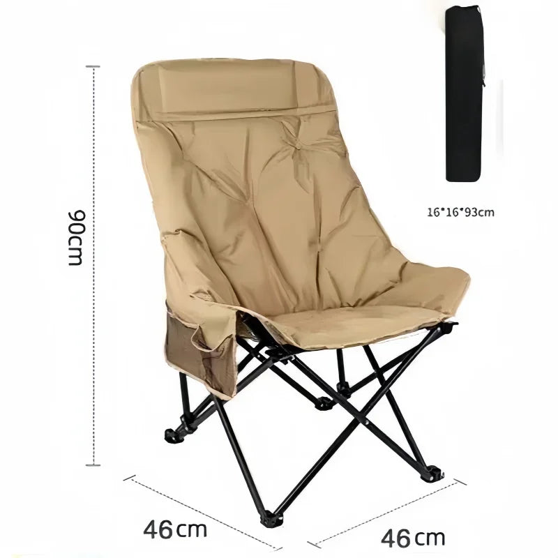 Outdoor Full Sponge Filled Fishing Chair Portable Folding Balcony Recliner Beach Chair With Carry Bag And Side Pocket