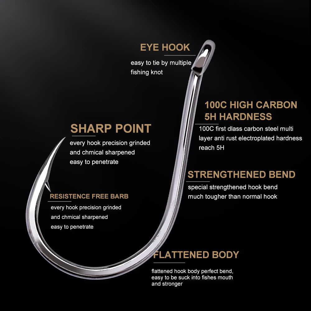 FTK CHINU Fishhook with ring barbed 1/0#-5/0#50PCS 1#-7#100PCS Rock Fishing Sea Fishing Hook black high carbon steel fishhook