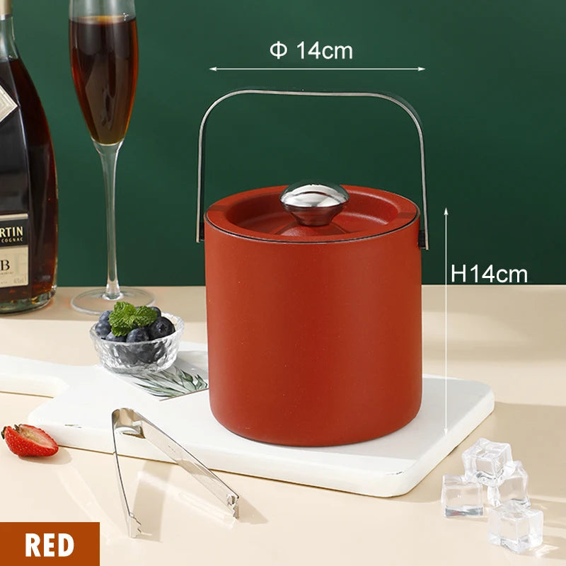 Portable Double-Walled 1.3L Ice Bucket Stainless Steel 18/8 Outdoor Ice Container Wine/Drinking/Beer Cooler Ice Tong For Party
