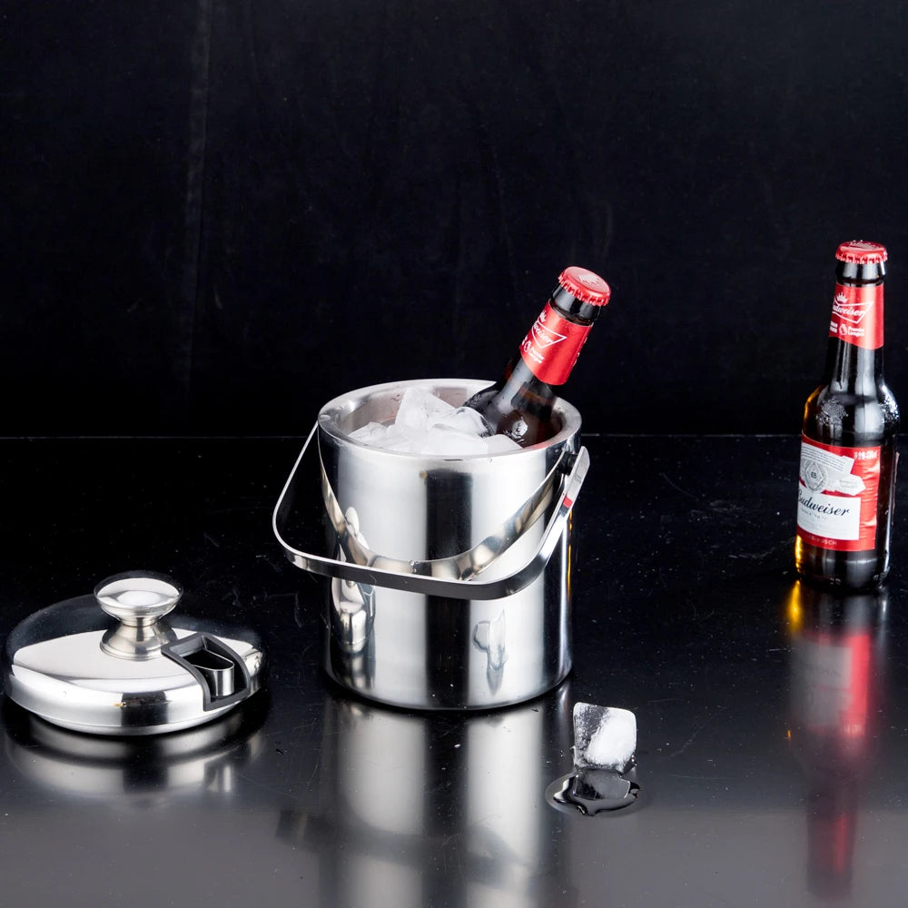 Portable Double-Walled 1.3L Ice Bucket Stainless Steel 18/8 Outdoor Ice Container Wine/Drinking/Beer Cooler Ice Tong For Party