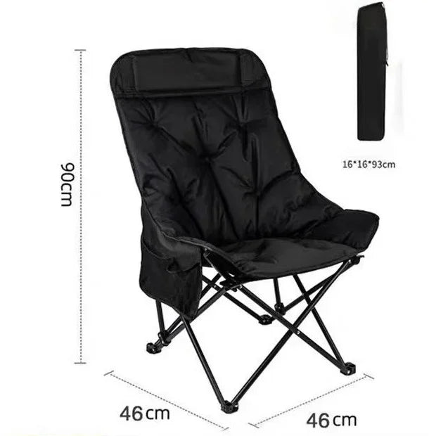 Outdoor Full Sponge Filled Fishing Chair Portable Folding Balcony Recliner Beach Chair With Carry Bag And Side Pocket