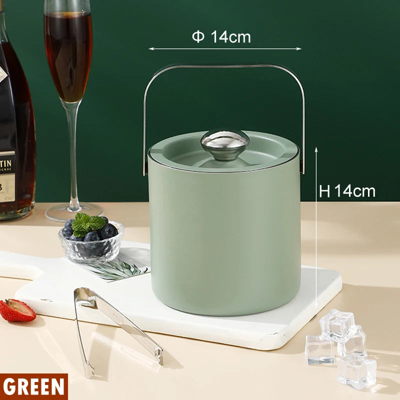 Portable Double-Walled 1.3L Ice Bucket Stainless Steel 18/8 Outdoor Ice Container Wine/Drinking/Beer Cooler Ice Tong For Party