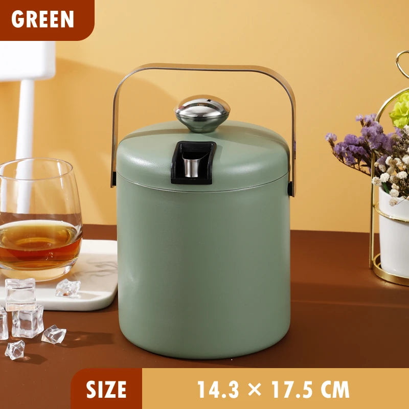 Portable Double-Walled 1.3L Ice Bucket Stainless Steel 18/8 Outdoor Ice Container Wine/Drinking/Beer Cooler Ice Tong For Party