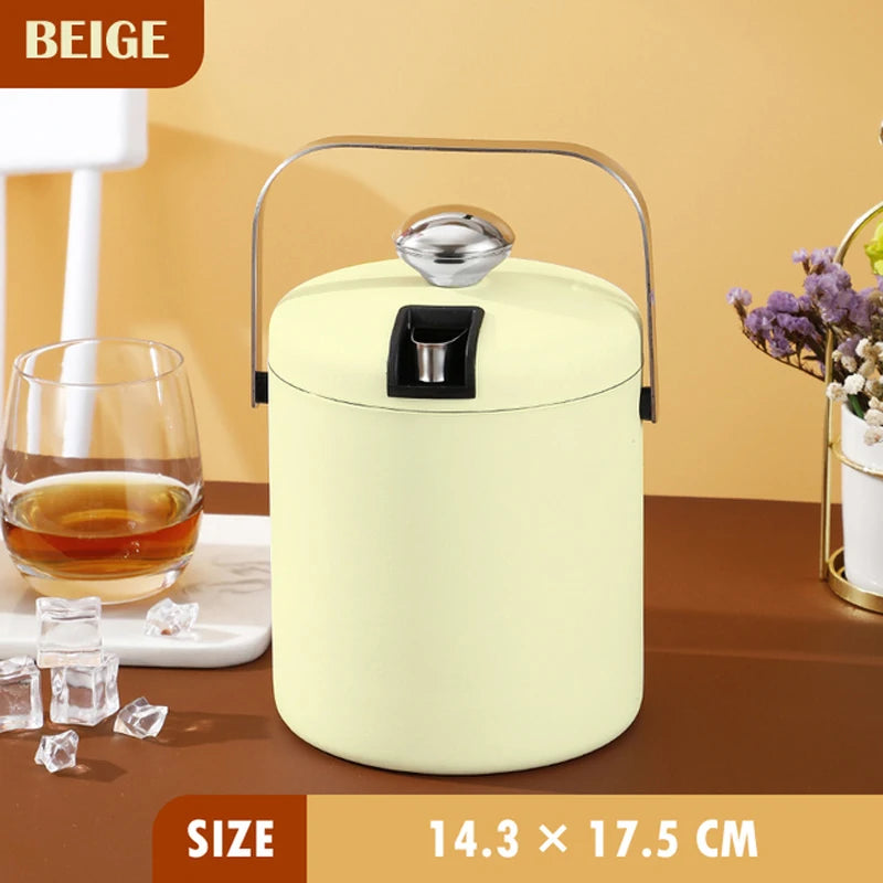 Portable Double-Walled 1.3L Ice Bucket Stainless Steel 18/8 Outdoor Ice Container Wine/Drinking/Beer Cooler Ice Tong For Party