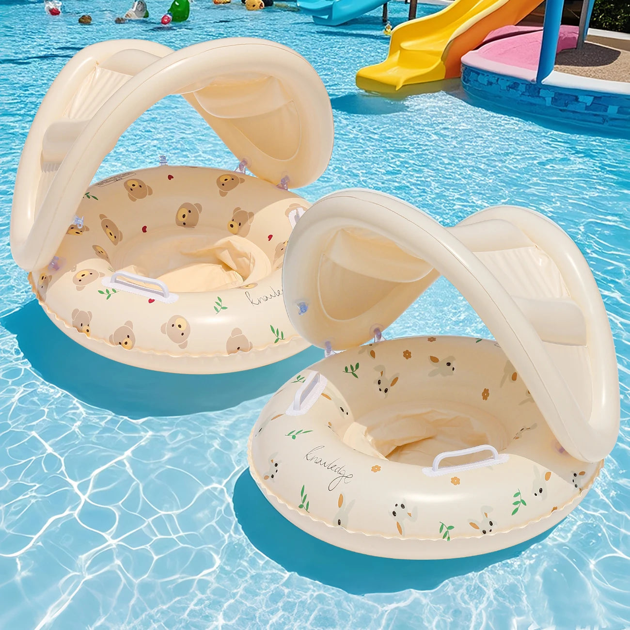 1PC Bear & Rabbit Canopy Arm Float - Thickened Inflatable Pool Float for Summer, Beach & Pool Parties
