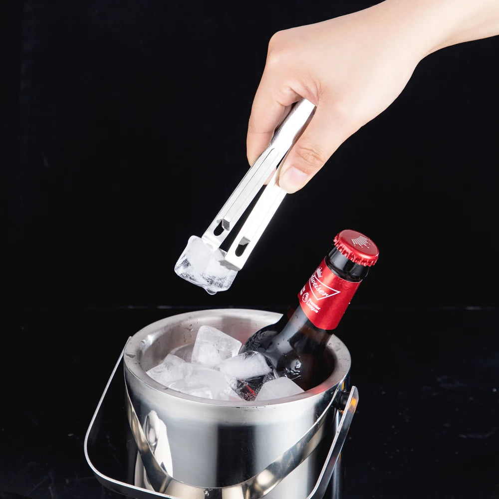 Portable Double-Walled 1.3L Ice Bucket Stainless Steel 18/8 Outdoor Ice Container Wine/Drinking/Beer Cooler Ice Tong For Party