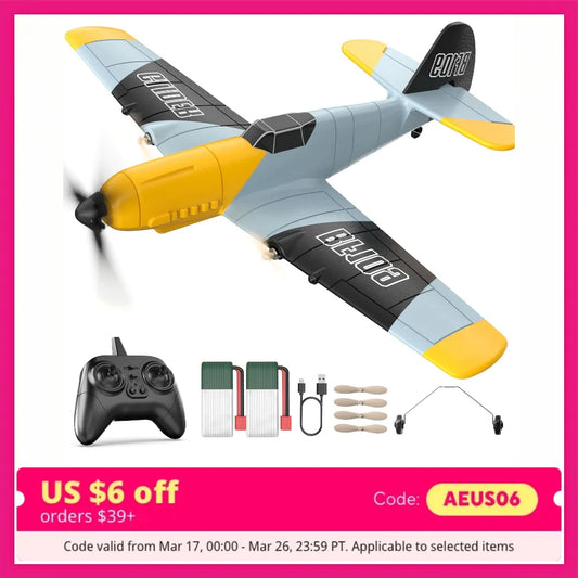 DEERC RC Plane BF-109, 3 Channel, 2.4GHz, 6-axis Gyro, RTF Glider, 2 Batteries, Easy Fly for Adults, Kids, Beginners
