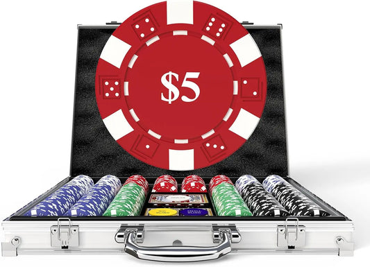 HEITOK 300pcs 11.5g Premium Casino Poker Chips Set with Denominations from $1 to $500 in Aluminum Case for Blackjack and Casino