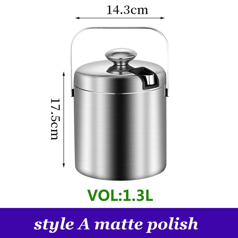 Portable Double-Walled 1.3L Ice Bucket Stainless Steel 18/8 Outdoor Ice Container Wine/Drinking/Beer Cooler Ice Tong For Party