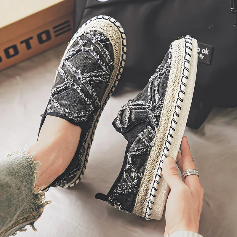 Summer Cloth Shoes Men Classic Slip On Causal Shoes Men Espadrilles Canvas Flats Men Loafers Comfortable Driving Shoes Male
