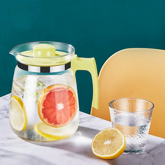 Lilac 1500ml Home And Kitchen Transparent Glass Water Jug Portable Coffee Pot With Handle Cold Water Kettle  Teaware