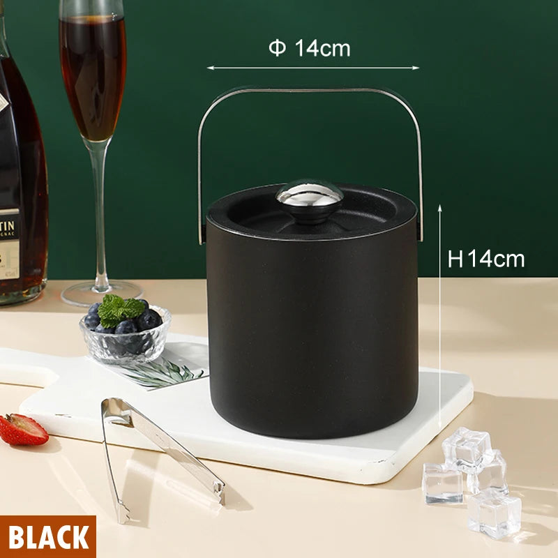 Portable Double-Walled 1.3L Ice Bucket Stainless Steel 18/8 Outdoor Ice Container Wine/Drinking/Beer Cooler Ice Tong For Party