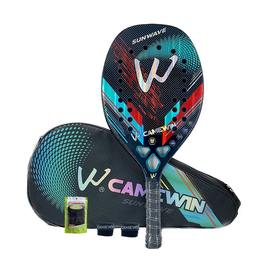 3K Camewin Beach Tennis Racket for Adult Professional Training Competition Full Carbon Fiber Rough Surface Paddle With Bag Cover