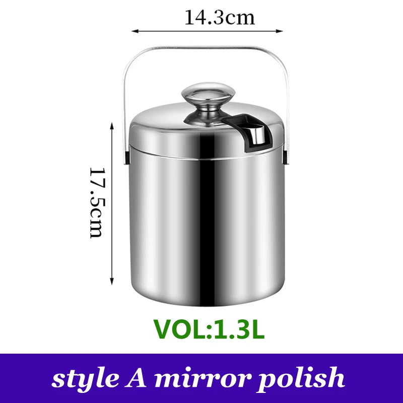 Portable Double-Walled 1.3L Ice Bucket Stainless Steel 18/8 Outdoor Ice Container Wine/Drinking/Beer Cooler Ice Tong For Party