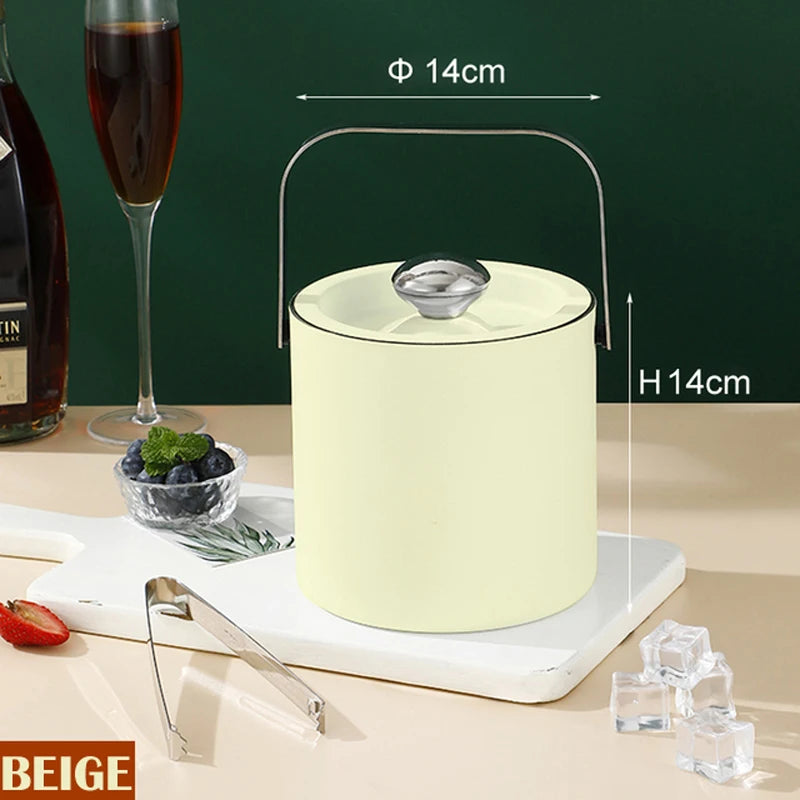 Portable Double-Walled 1.3L Ice Bucket Stainless Steel 18/8 Outdoor Ice Container Wine/Drinking/Beer Cooler Ice Tong For Party